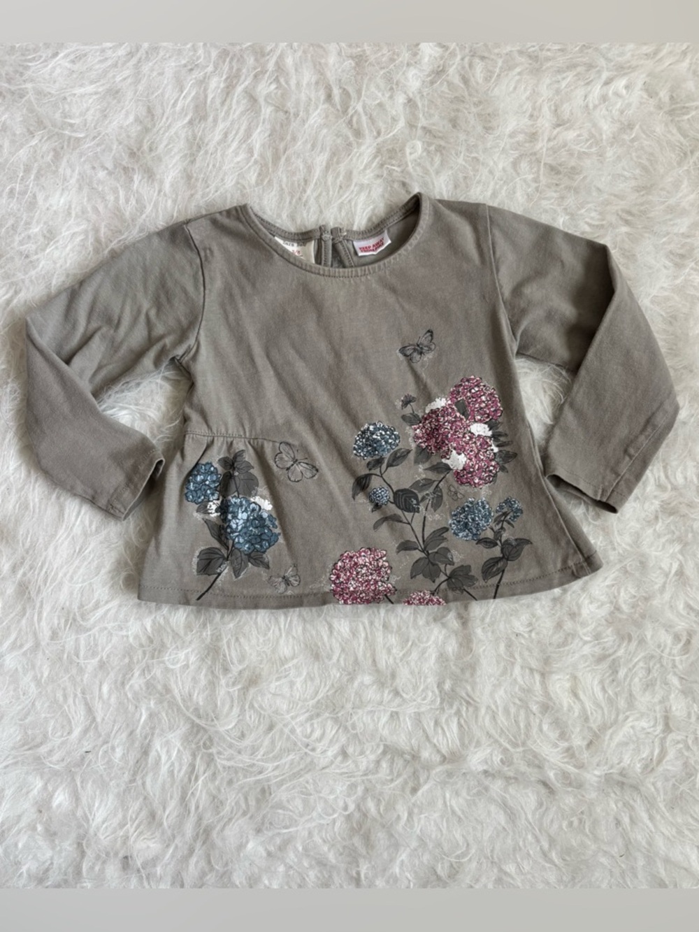 Zara Kids Long Sleeve Top with Floral Embroidery - Gray